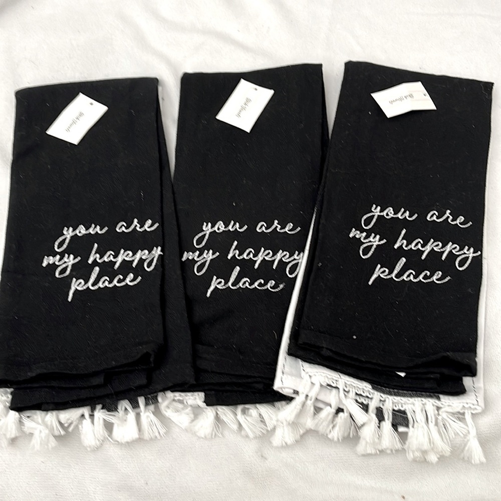 2ct Dish Towel Happy Place Black/White - Bullseye's Playground (3 set)